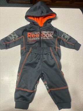 Reebok Baby Hoodie & Jogger Set - Charcoal with Orange